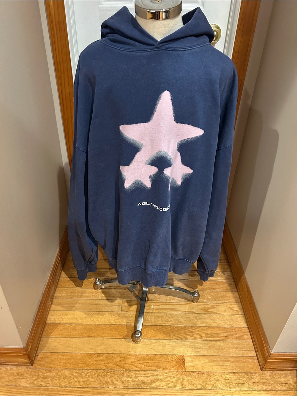 Aelfric Eden Navy Hoodie with Pink Star Motif